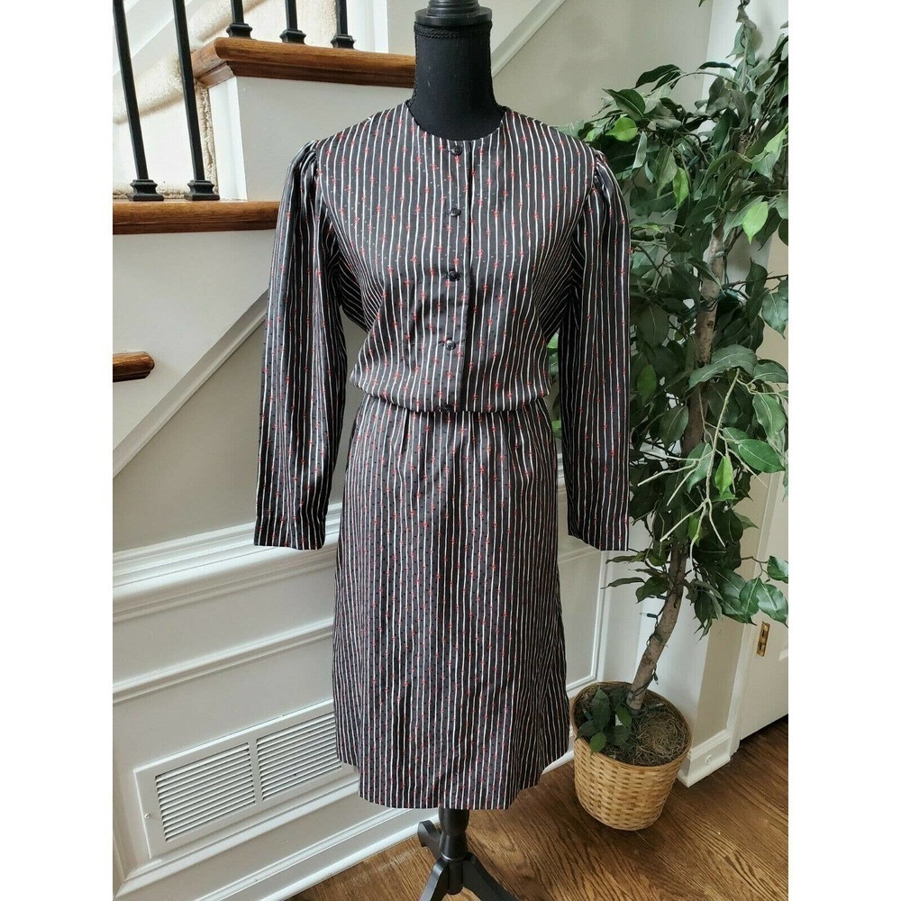 Herman Marcus Women's Black Striped Vintage Dress